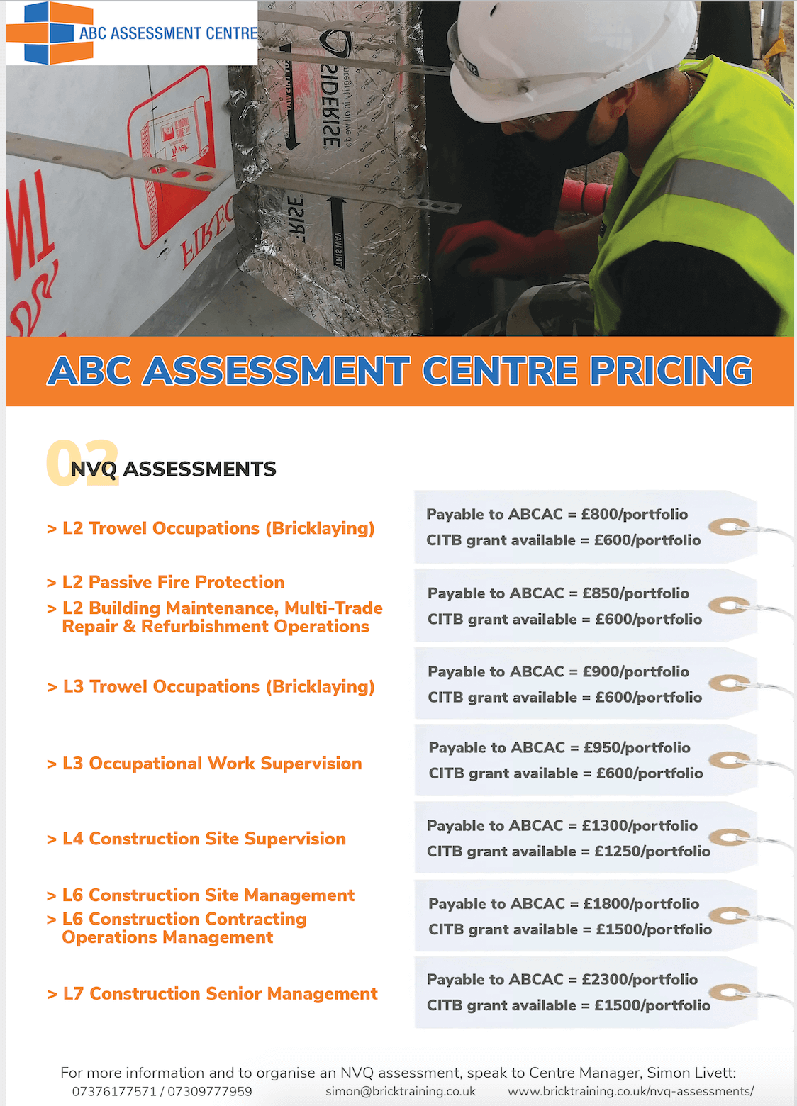 Check out the grant increases for construction NVQs and how they relate to ABC Assessment Centre portfolio prices!